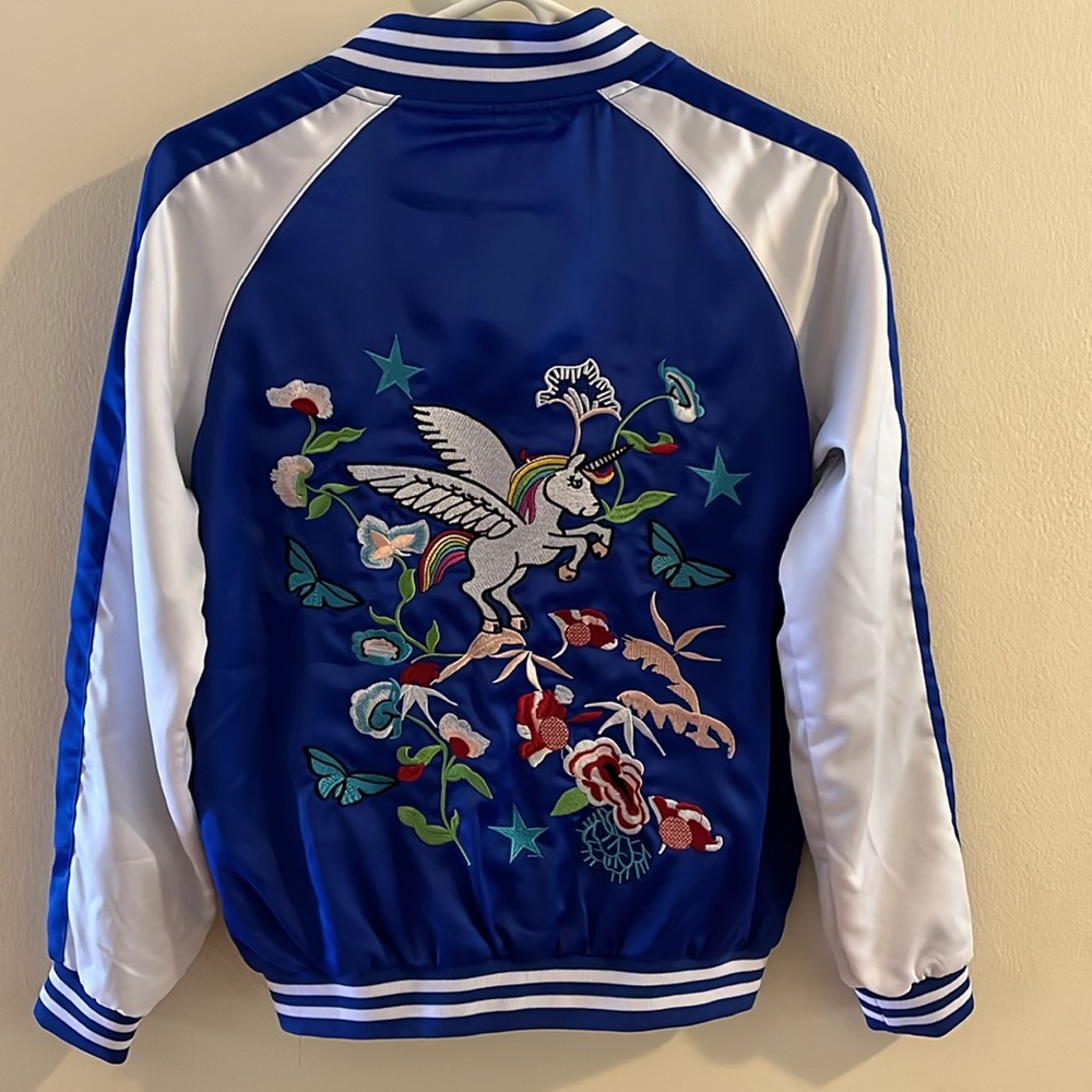 New Lola & the Boys Embroidered Satin Unicorn Bomber Jacket (Halloween Costume)